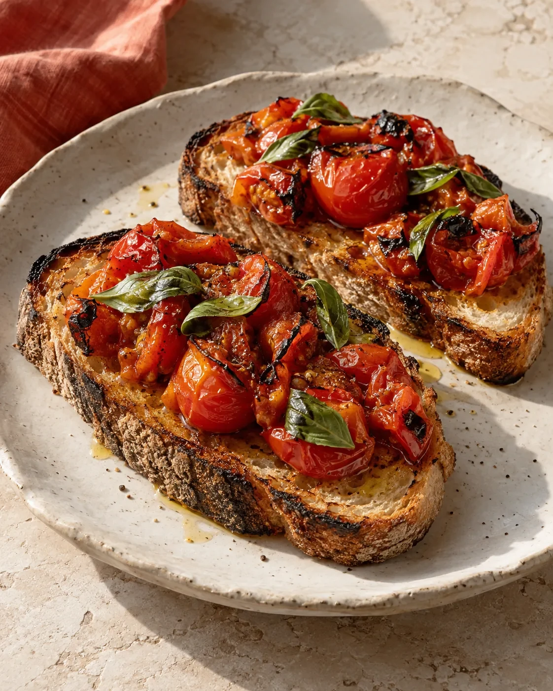 Editorial charred tomato toast photographed for MESA